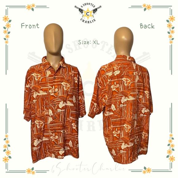 Tommy Bahama Hawaiian Shirt Mens XL Orange Floral 100% Silk Short Sleeve - Picture 1 of 6
